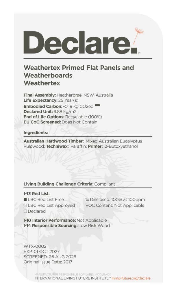 Weathertex declare label 2026